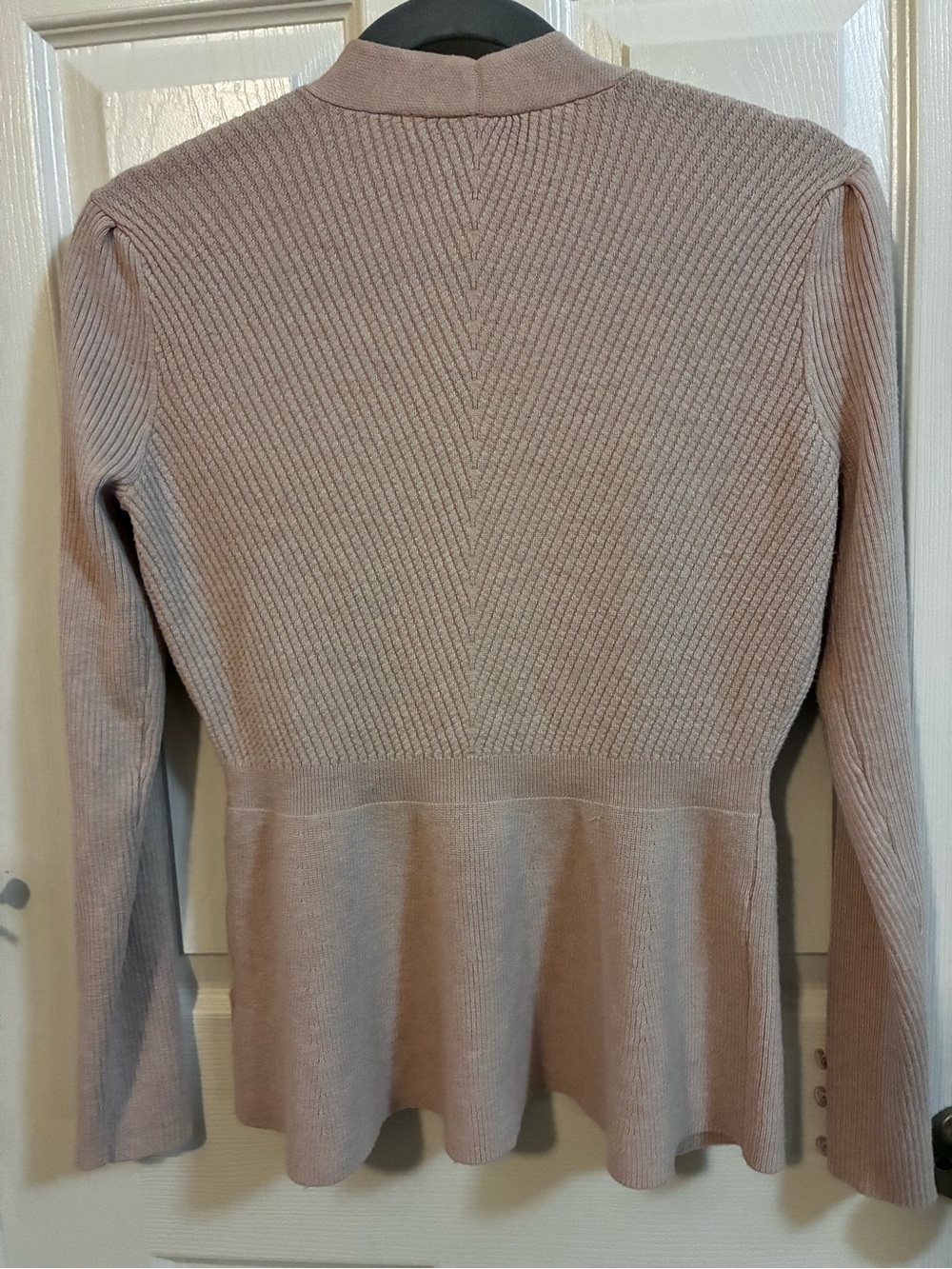 Verve Ami Blush Pink Open-Front Ribbed Peplum Cardigan - Picture 3 of 5